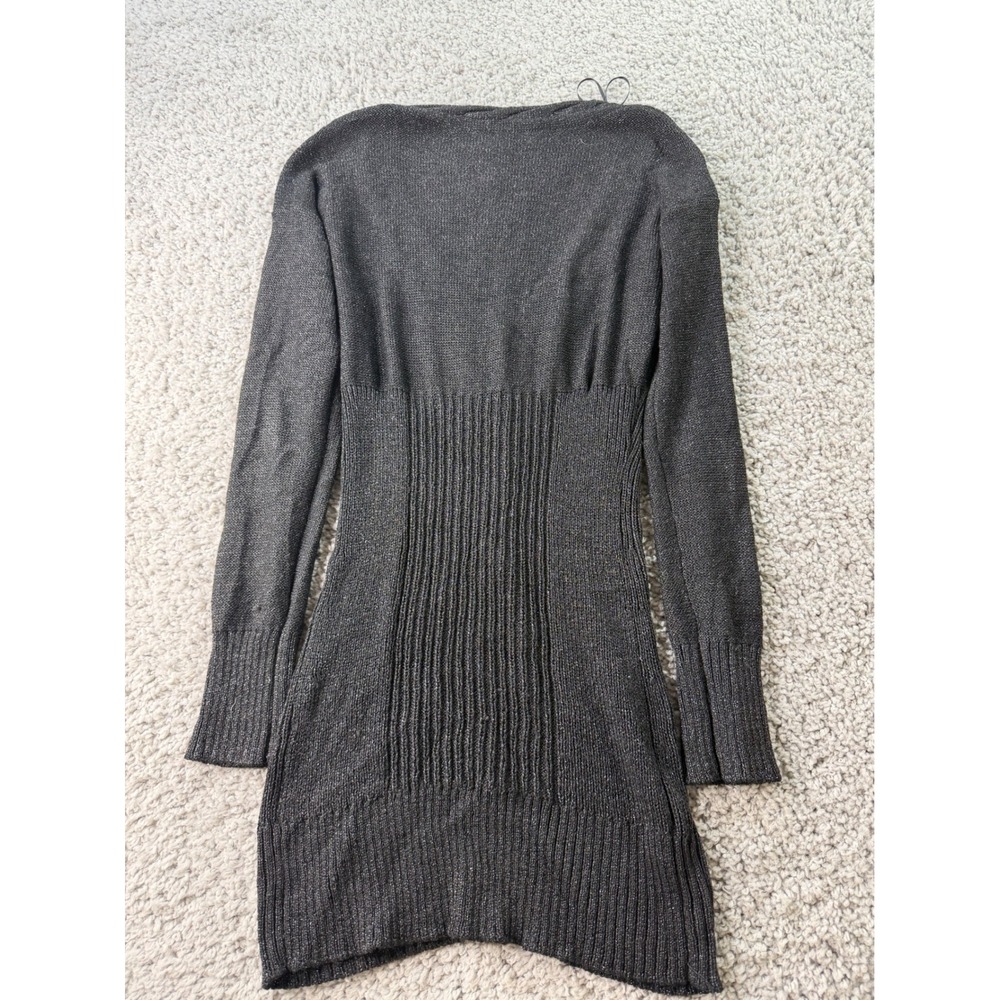Arden B Womens Metallic Charcoal Grey Cable Knit V-Neck Tunic Sweater Large - Picture 3 of 3